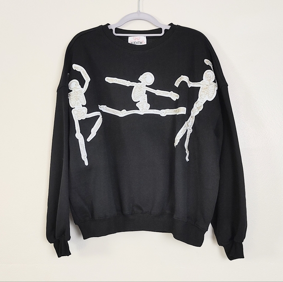 Judith March Dancing Skeletons Pullover Sweater Small Halloween Anthropologie - Picture 1 of 9